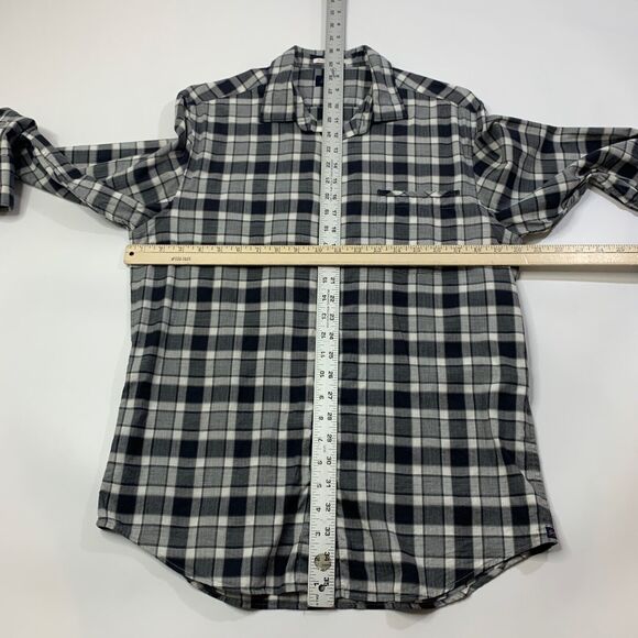 Good Man Shirt Men Medium Charcoal White Western Long Sleeve Checkered Button Up - Picture 5 of 9